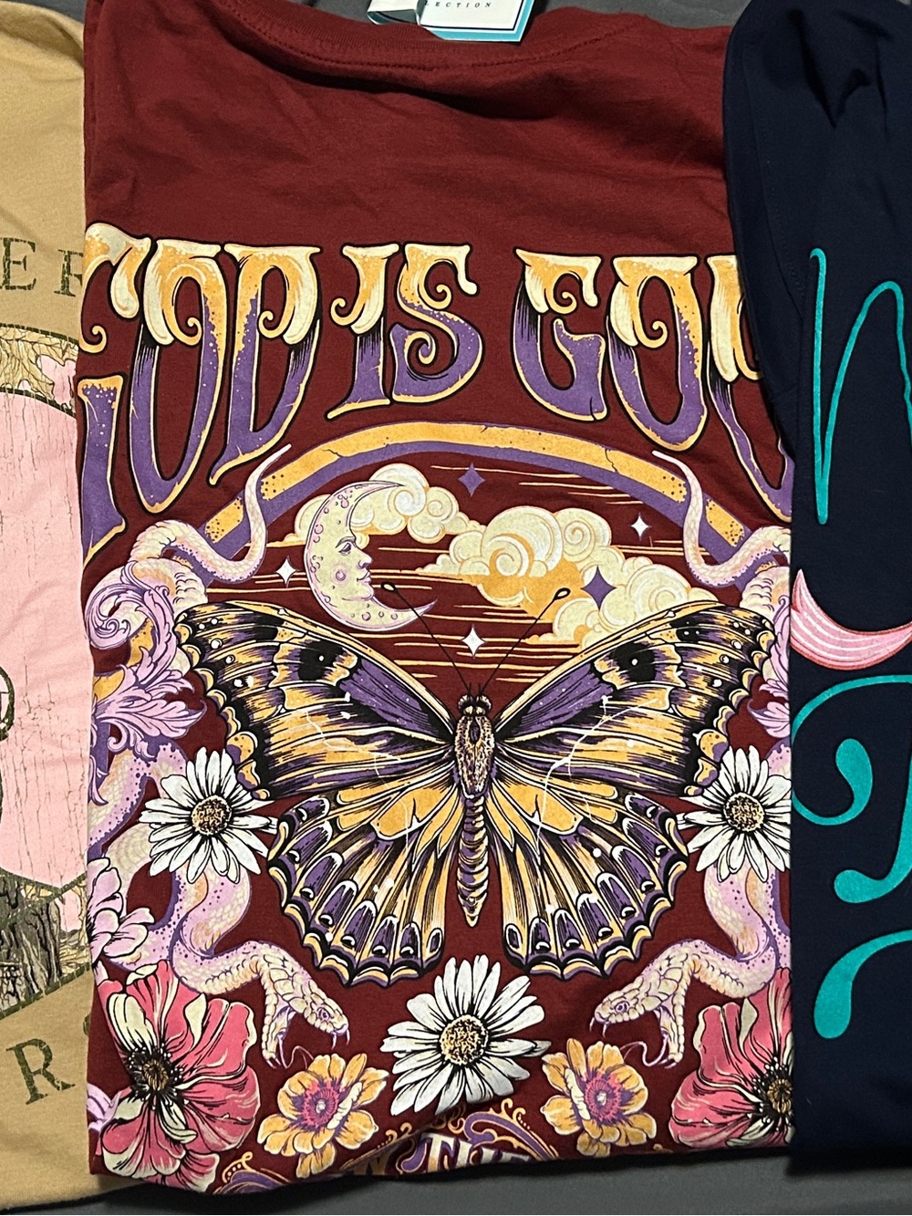 Simply Southern Maroon Butterfly & Floral Long Sleeve Tee
